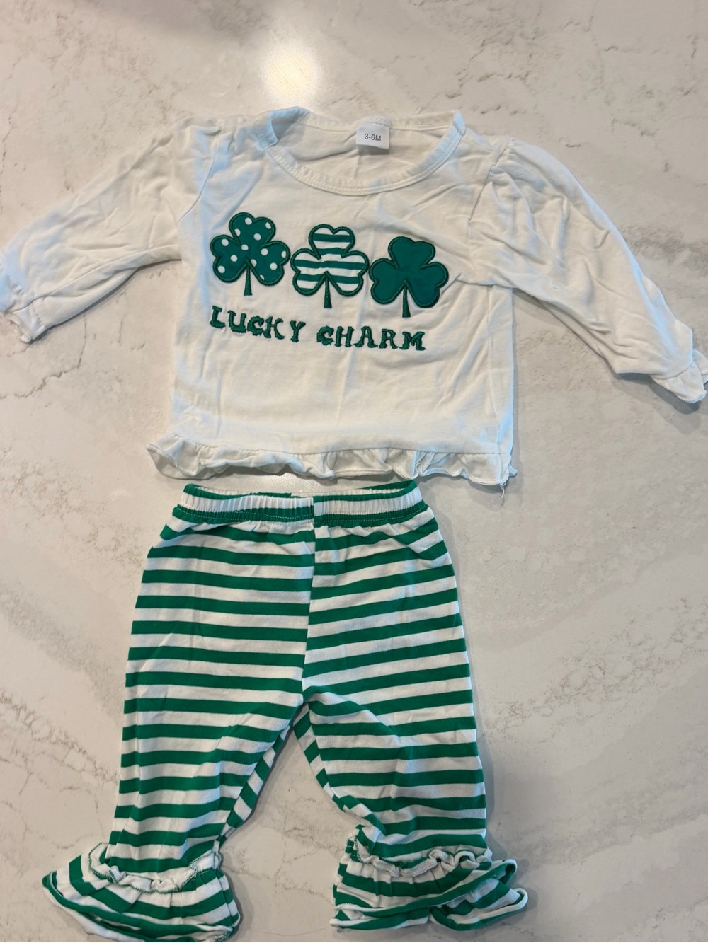 Lucky Charm Green & White Girls' Two-Piece Outfit - baby